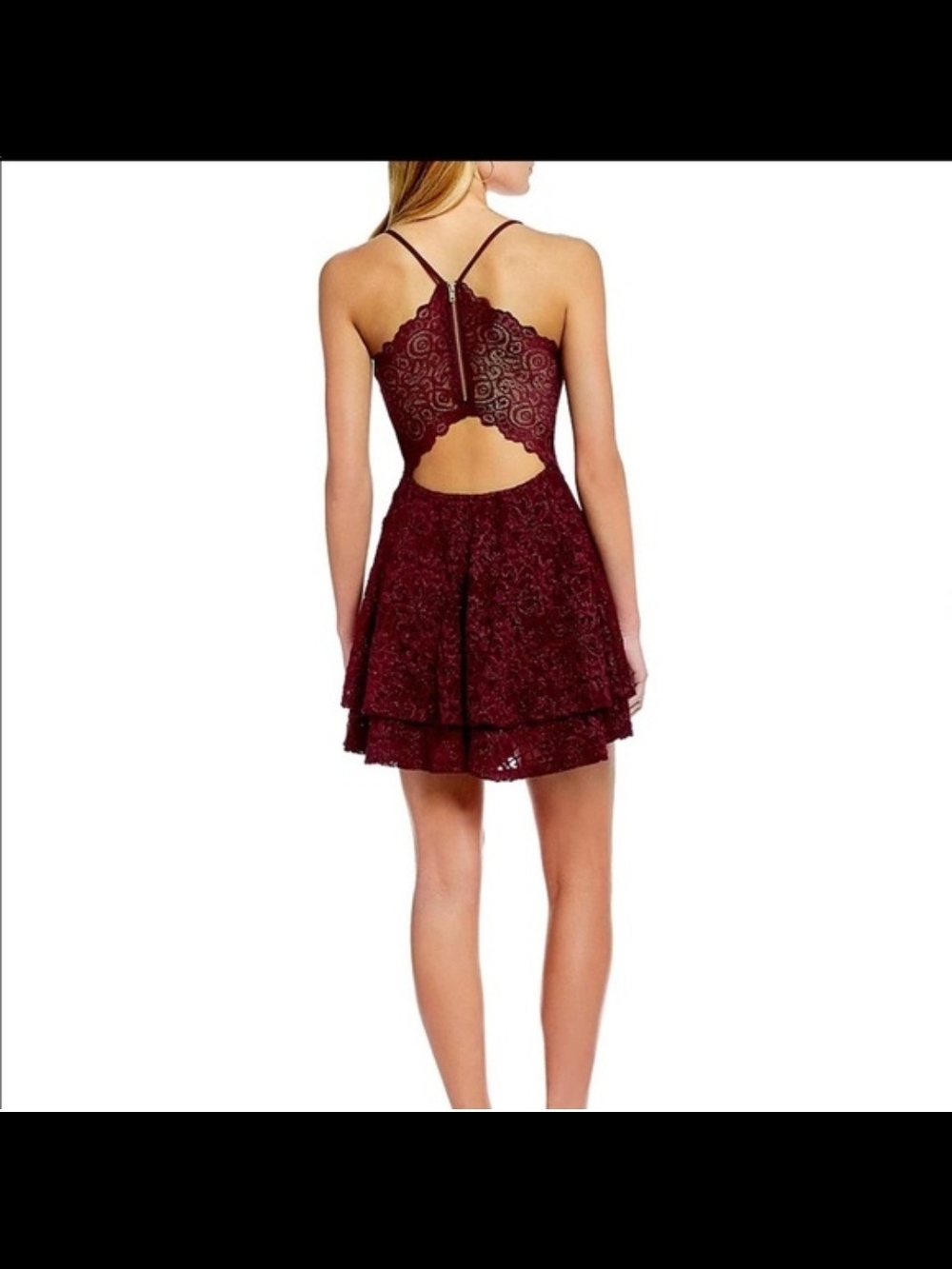 Womens Burgundy Lace Cutout Mini Dress